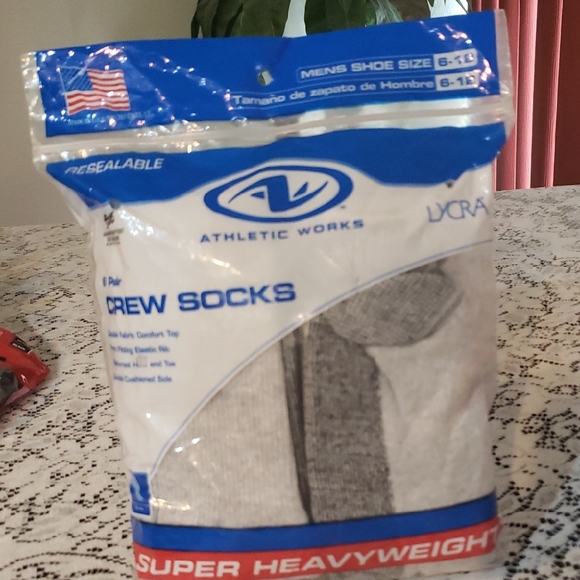 Athletic Works Men's Super Heavyweight Crew Socks - White and Gray - Picture 1 of 6